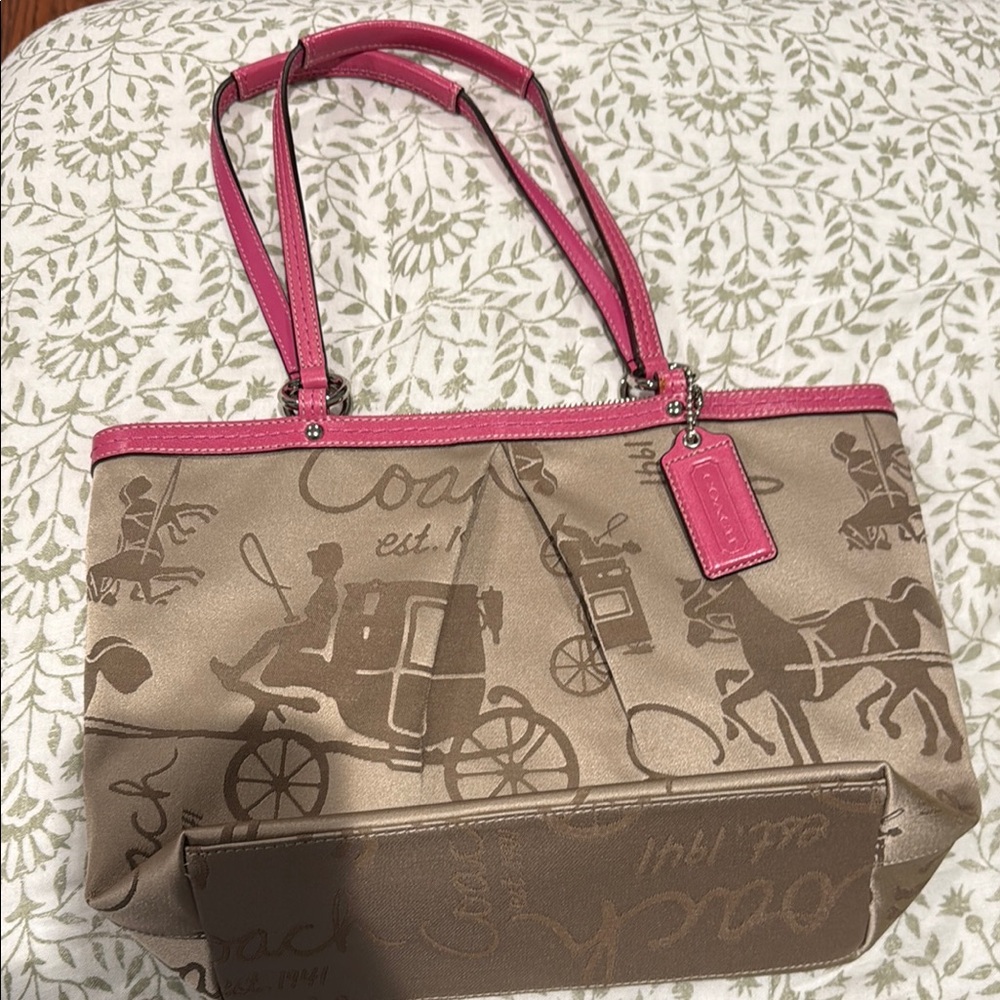 Coach Pink and Brown Signature Tote
